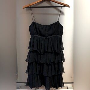 Vintage Jill Stuart 100% Silk Black Dress Tiered Ruffle Elegant Cocktail 6
